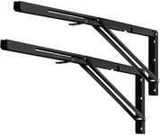 YUMORE Folding Shelf Brackets, 24 Inch Heavy Duty L Bracket, Black DIY Collapsible Shelf Bracket for Workbench Folding Table Hinge, Max Load: 330lb, Pack of 2