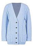 LUXFAB New Womens Everyday Long Sleeve Button Top Ladies Chunky Aran Cable Knit Grandad Cardigan UK Size 8-26 Sky Blue