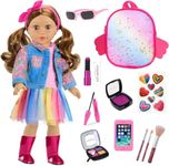 15 Pcs American 18 Inch Doll Makeup Accessories Set and Doll Clothes Includes Skirt, Backpack Carrier for 18 Inch Doll Makeup Doll Accessories for Girl (No Doll)