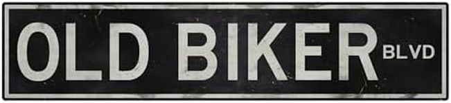 Old Biker Blvd Metal Sign 18x4 Inch - Embossed Retro Motorcycle Wall Decor and Man Cave Art - Weathered Rustic Vintage Sign for Home, Garage, or Bar - Cool Motorcycle Enthusiast Gift