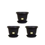 spylark™ Heavy Duty Premium Plastic Planter Pots with Bottom Tray (Black)(Pack of 3)-10inch