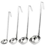 [Set of 4] Stainless Steel Soup Ladle - 2oz, 4oz, 6oz, 8oz One-Piece Sauce Spatula with Hook Handles, Commercial Grade Serving Spoon, Kitchen Tool for Restaurant or Home Cooking, Mirror Finish