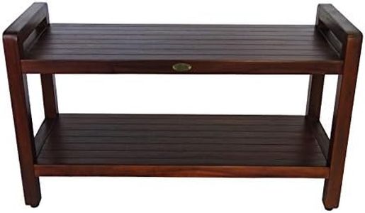 DecoTeak, Eleganto, 35", Teak Shower Bench, Teak Shower Bench, Teak Shower Seat, Teak Bench Shower, Teak Shower Stool, Teak Shower Bench for Inside Shower, 35 Inch, Brown, Safety Arms, Extended Height