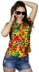 King Kameha Funky Hawaiian Blouse Shirt, Shortsleeve, Leopard Flowers, Yellow, XL