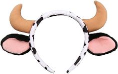 CHEU Cow Headband with bull horns and cattle ears for Christmas costume (white)