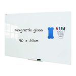 XIWODE Glass Dry Erase Board, 90 x 60cm, Wall Mounted Tempered Glass Whiteboard, Frameless, White Frosted Surface