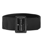 Women's Wide Stretchy Waist Belt Patent Leather Fashion Belt Black Medium