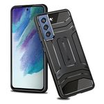 KAPAVER Rugged Back Cover Case for Samsung Galaxy S21 FE 5G MIL-STD 810G Officially Drop Tested Solid Black Shock Proof Slim Armor Patent Design (Rugged I Black) (TPU+Plastic)