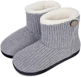 Parlovable Women's Bootie Slippers Warm Knit Plush Lining Boots Comfortable Memory Foam Slip-on Comfy House Shoes Breathable Indoor Winter Grey 9-10