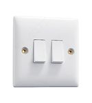 Double Light Switch White | VELTZ Pro | 2 Gang 2 Way 10 Amp | Slim Curved Round Edge Design | Wall Electrical Power Switched