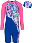 GRACE KARIN Girls Swimsuit Long Sleeve UV Protective Bathing Suit One Piece Swimwear for Kids 5-12 Years