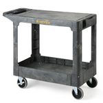 ELAFROS Heavy Duty Plastic Utility Cart Flat top 37 x 18.8 Inch - Work Cart Flat Shelves and Full Swivel Wheels Safely Holds up to 550 lbs - 2 Tier Service Cart for Warehouse,Garage, Cleaning Gray