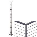 Senmit Cable Railing Post - Stainless Steel Square Flat top 42”x2”x2” Brushed Corner Post Pre-Drilled, Silver