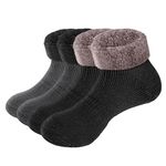 YUEDGE Mens Slipper Socks Non Slip Cozy Plush Fleece Thermal Socks Thick Winter Warm Socks for Men Size 9-11, Foldable Cuff, 2 Pairs