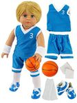 American Fashion World Boy’s Blue Basketball Uniform for 18-Inch Dolls | Accessories Included | Premium Quality & Trendy Design | Dolls Clothes | Outfit Fashions for Dolls for Popular Brands