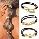 Bracelet Hair Ties for women - Ponytail Holders - Cute Hair Accessories with Gold Jewelry - Handmade Soft Elastic No Damage Scrunchies - Brown