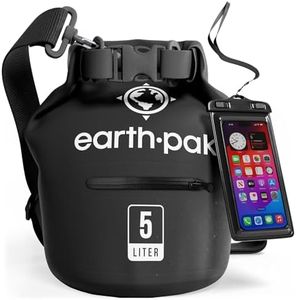 Earth Pak - Waterproof Dry Bag with Front Zippered Pocket Keeps Gear Dry for Kayaking, Beach, Rafting, Boating, Hiking, Camping and Fishing with Waterproof Phone Case, Black, 5L