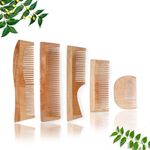 INSIME Neem Wooden Comb set | Hair comb set combo for Women & Men hair styling | Premium Kachi Neem wood Comb Kangi hair comb set for women | women hair growth comb set (Set of 5)