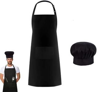 XUTONG Chef Aprons and Chef Apron Hat, Black Apron for Men Women, Waterproof Apron with 2 Pockets, Adjustable Neckband Apron for Kitchen Cooking Baking Garden BBQ