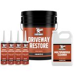 Liquid Rubber Driveway Restore Sealant - Highly Flexible Asphalt Coating Fills Cracks and Revitalize, Kit- Includes 4 Gallon Sealer, Crack Filler 10.2 oz 4 Pack, Patio Cleaner 1 Gallon