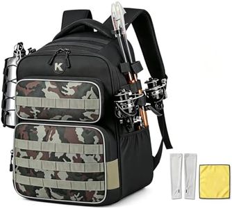 Kelokeli 35L Tactical Fishing Backpack, Waterproof Tackle Backpack with 2 Rod Holders and 50+UV Protection Arm Sleeves,2LB Lightweight Fishing Bag, Daypack for Hiking, Hunting, Camping