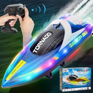 MOYRGG RC Boat for Kids, 15+ MPH Fast Remote Control Boat with LED Lights, 2.4G RC Electric Boats Pool and Lakes Toys for Adults (819-Blue)