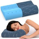 MYARMOR Cool Gel Cervical Pillow for Neck Pain | Contour Design for Neck & Shoulder Pain Relief | Dual Height Ergonomic Support | 18 x 11 x 3.5 Inch | 2 Years Warranty | Blue Checks Cover - Pack of 1