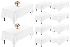 Showgeous 10 Pack White Polyester Tablecloth for 6ft Rectangle Tables 60 x 102 Inch Rectangular Fabric Table Clothes Washable White Table Covers for Wedding Banquet Restaurant Buffet Parties Camping