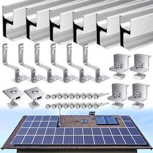 Support pour Panneau Solaire, Fixation Panneau Solaire pour Toit Plat, Montage Mural, Bateau, Camping-car (6 Rail+ 6Crochet de Toit+ 4Pince D'extrémité+ 2Pince Centrale+Vis)