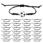 SAVITA 24pcs Soccer Bracelets, Adjustable Football Charm Bracelet Braided Rope Bracelets with Football Charm Decoration Gifts Party Favors for Teens Boys Men Sport Players, 10.3 inch