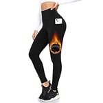 DHSO Fleece Lined Leggings with Pockets for Women-High Waisted Winter Tummy Control Thermal Warm Yoga Pants for Hiking Workout, Black, S-M