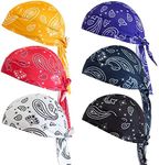 Dew Rag Skull Caps for Men, Cycling Sweat Wicking Doo Rags Head Wrap, Motorcycle Helmet Liner Bandana Do Rags, Paisley 6 Pack, One Size