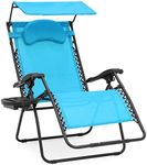 Best Choice Products Oversized Steel Mesh Zero Gravity Reclining Lounge Patio Chair w/Folding Canopy Shade and Cup Holder, Aqua