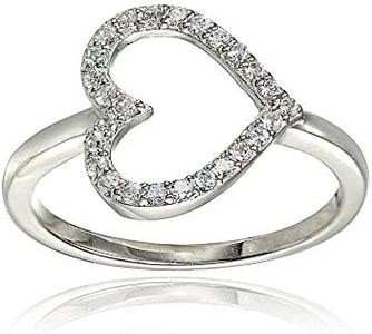 Hoops & Loops 925 Sterling Silver Cubic Zirconia Sideway Heart Ring for Women and Teen Girls, Silver, Yellow & Rose Gold, Sterling Silver, No Gemstone