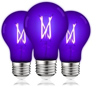 Luxrite A19 Edison UV LED Black Light Bulb, 6W Filament Blacklight Bulb, UVA 397-407nm, Enclosed Fixture Rated, E26 Base, Glow in the Dark for Halloween, Party, Body Paint, Fluorescent Poster (3 Pack)