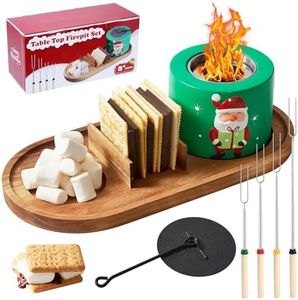 Smores Maker Tabletop Indoor Smores kit-Flameless Marshmallow Roaster Christmas Fire Pit Tabletop, Small Portable Mini Indoor Fireplace Acacia Wood Snack Tray& 4 Extendable Roasting Sticks