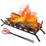 TWITTOOLS Fireplace Grate 24 Inch Heavy Duty Solid Steel Fireplace Log Holder, 3/4" Bar Fire Grates with Fireplace Tongs, Fire Pit Grate Wood Log Rack Stove Firewood Holder for Indoor and Outdoor