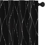 Deconovo Black Curtains for Living Room, 63 Inch Window Drapes - Back Tab and Rod Pocket Curtains with Wave Line and Dots Pattern, Bedroom Curtains (42 x 63 Inch, Black, 2 Panels)