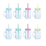 YöL 8 Mason Drinking Jars Glass Summer Party Cocktail Smoothie BBQ Lid Straw Check