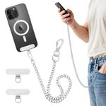 MoKo Anti-Theft Phone Tether Strap, Phone Chain Lanyard with Lockable Carabiner, Stainless Steel iPhone Strap with 2 x 360° Metal Tether Tab for Travelling Camping Skiing Fishing Kayaking, Silver