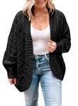 Eytino Womens Plus Size Crochet Black Cardigan Sweater Long Sleeve Hollow Out Open Front Plus Oversized Cardigans Outwear Lantern Sleeve Chunky Knit Sweater Jacket,4X Black