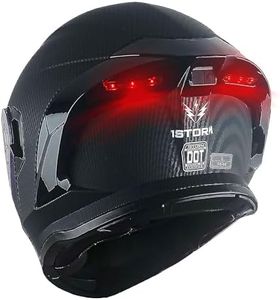 1Storm New Motorcycle Bike Modular Full Face Helmet Dual Visor Sun Shield with Rechargeable LED Tail Light: LED-X90 Carbon Fiber Black