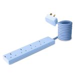 Pastel Blue Coloured Electrical Extension Lead 1.5M Meter Power Strip 4 Way Gang Port Multiplug UK Plug 3 PIN 250V/13A Desktop Power Socket Cord Home University Uni Office Pink Yellow Green