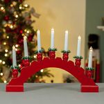 The Christmas Workshop 71179 Red Arched Wooden Bridge with Candle Holders / 7 Warm White LEDs/Indoor Christmas Decoration / 45cm x 31.5cm x 5cm / Battery Powered