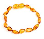 SilverAmber New Baltic Amber Anklet Bracelet Cognac - Handmade 100% Genuine Amber Bean Beads - Premium Quality - Size 12 CM