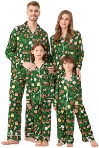 LYSTAO Satin Family Christmas Pajamas Set, Silk Button Down Holiday Sleepwear, Long Sleeve Matching PJs for Couples Men Women Christmas Eve Slumber Party Jammies(KP)