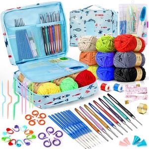 63PCS Crochet Kit for Beginners Knitting & Crochet Supplies, Premium Crochet Kit 9 Colors of Yarn, Crochet Needles, Accessory Kit, Crochet Bag and More, Suitable for Beginners