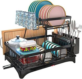 Dish Drying Rack, 2 Tier Large Capacity Drain Board Rack with Drip Tray Detachable Stainless Steel Dish Drainers Utensil Holder Cutting Board Holder for Kitchen Countertop