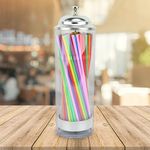 1 PC Straw Dispenser Holder, Straw Storage, Drinking Retro Straw Dispenser Party Stainless Steel Holder with Lid for Counter Straw Dispenser(Transparent-8x27cm)