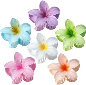 Sisiaipu Hawaiian Plumeria Hair Accessories - 6 Pack Large Claw Clips for Thick and Thin Hair, Beach Tropical Hair Clips for Women and Girls